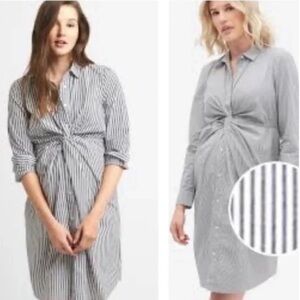 Gap Gray Striped Button-Down Maternity Dress Size Medium